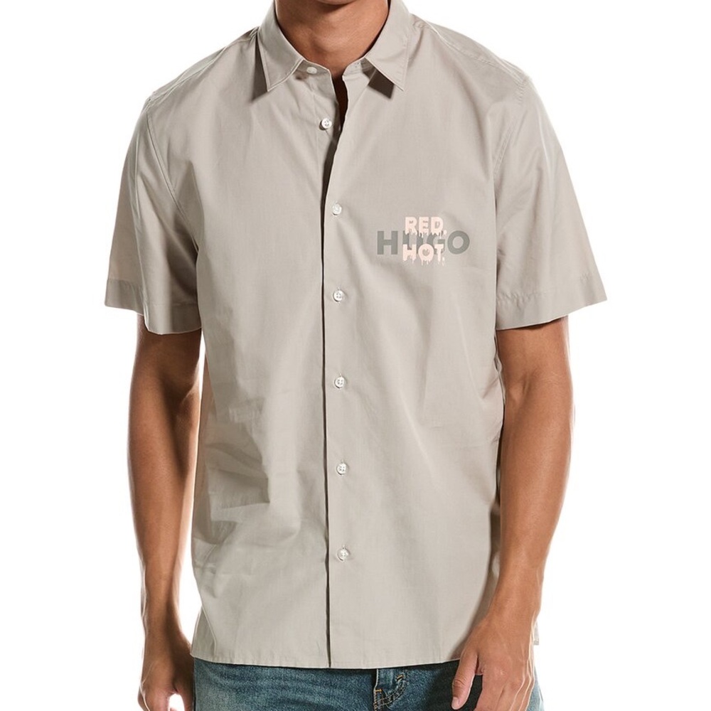 HUGO Tan Casual Button Down Shirt Short Sleeve